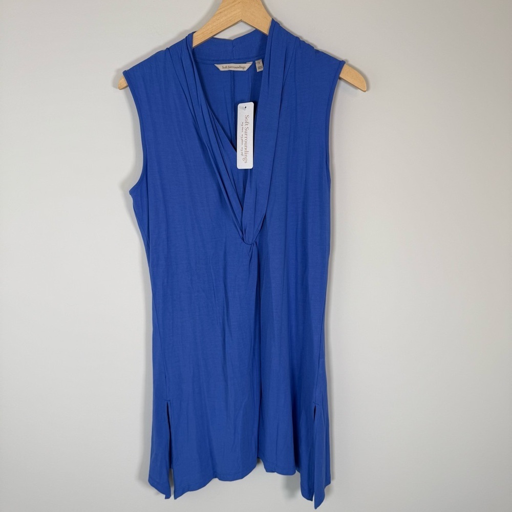 Soft Surroundings Cybele Sleeveless V-Neck Tunic Tank Top Amparo‎ Blue Small NWT
